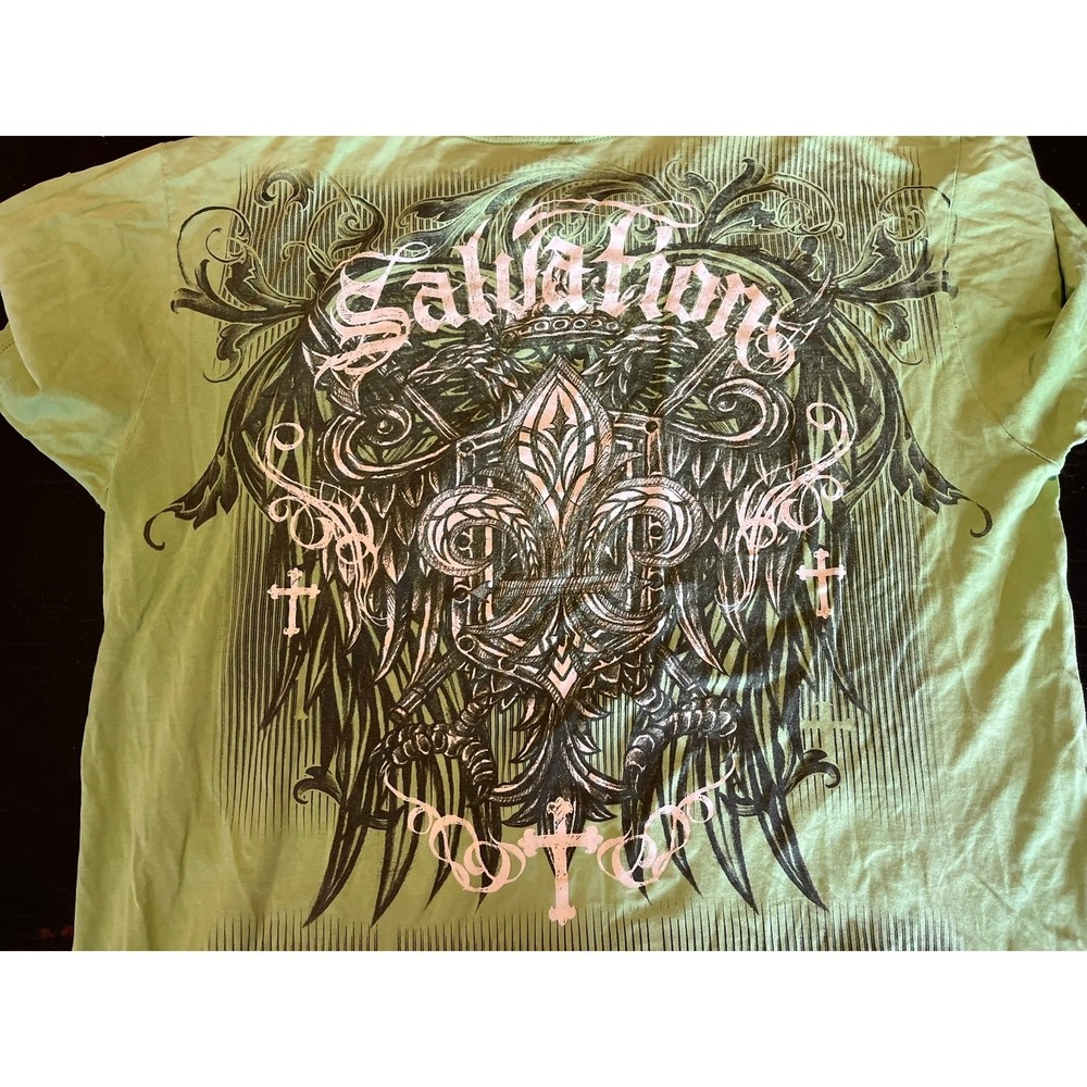 Vintage‎ Style Graphic T-Shirt Salvation Skull Cross Green Design - Picture 6 of 7